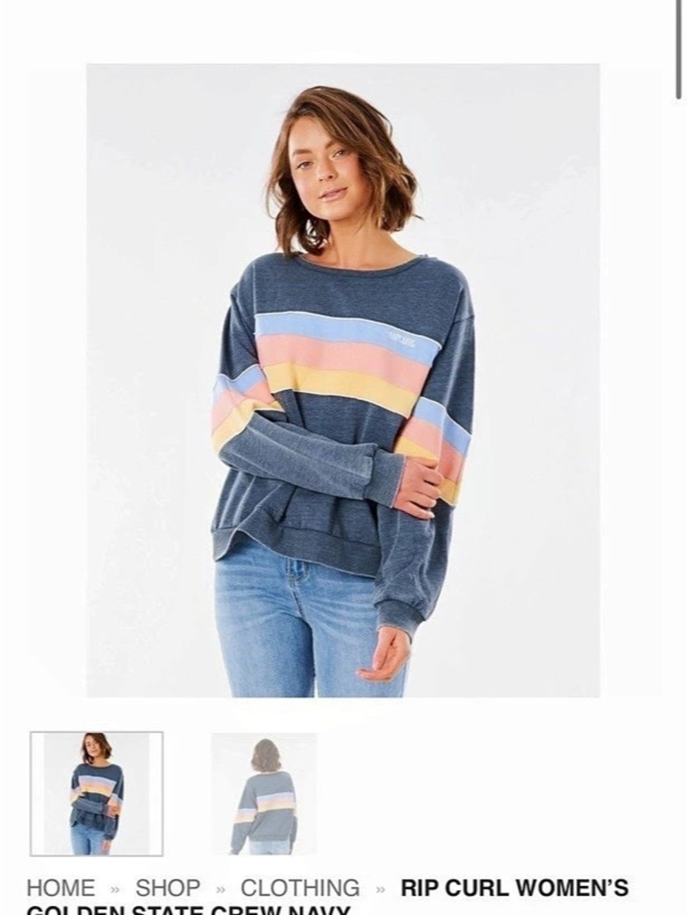 Rip Curl Golden State Crew Navy Color Block Gray & Multicolor Large
